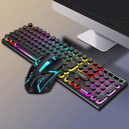 Diida Gaming Tastatur,Maus,Punk,Farbig beleuchtete Tasten,für PC/Laptop Tastatur- und Maus-Set