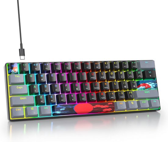 RGB Hintergrundbeleuchtung Gaming-Tastatur (mit Linearen roten Schaltern,PBT-Tastenkappen maximale Kompatibilität)