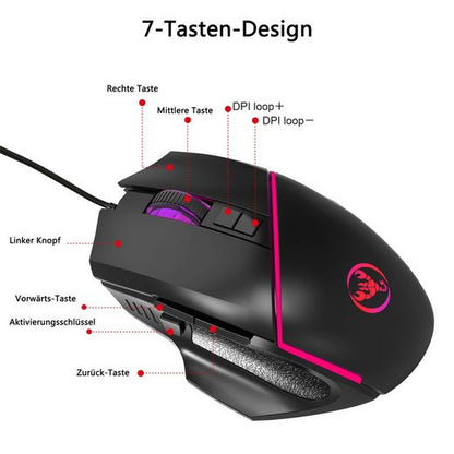 Diida Kabelgebundene Maus,Gaming-Maus,Buntes RGB,Einstellbare DPI Gaming-Maus