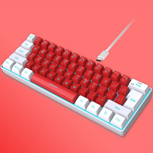 Diida Gaming-Tastatur,Mini-Tastatur,61 Tasten,mechanisches Gefühl,weiß rot Gaming-Tastatur