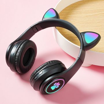 Diida Drahtloses Bluetooth-Headset, wettbewerbsfähiges Gaming-Headset Kinder-Kopfhörer (Bluetooth, Katzenohr-Headset für Mädchen, kompatibel mit Tablet/Computer/Telefon)