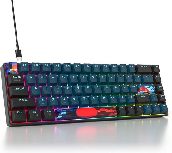 RGB Hintergrundbeleuchtung Gaming-Tastatur (Perfektes Tippgefühl für Büro Gaming.Entdecken Sie das kompakte Design)