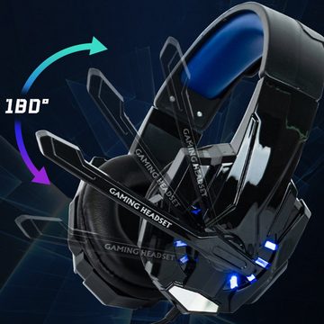 Diida Kabelgebundene Kopfhörer,Headset Kopfhörer,7.1 Toneffekte Gaming-Headset (LED-Farblichter, 40mm-Lautsprechereinheit, Stereo-Soundeffekte)