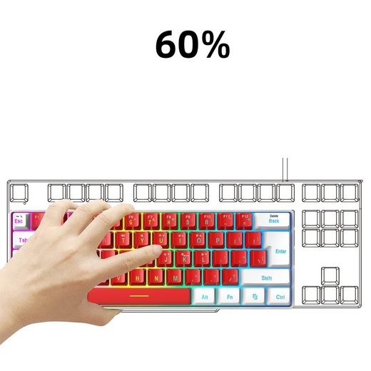 Diida Gaming-Tastatur,Mini-Tastatur,61 Tasten,mechanisches Gefühl,weiß rot Gaming-Tastatur