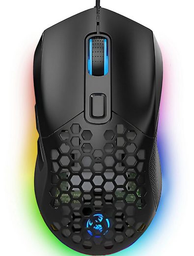 RGB Gaming Maus Kabelgebunden Leise Weiß Schwarz USB Gaming-Maus (kabelgebunden, 6 Tasten / Ohne Treiber / DPI Einstellbar / PC Laptop Windows MacOS)