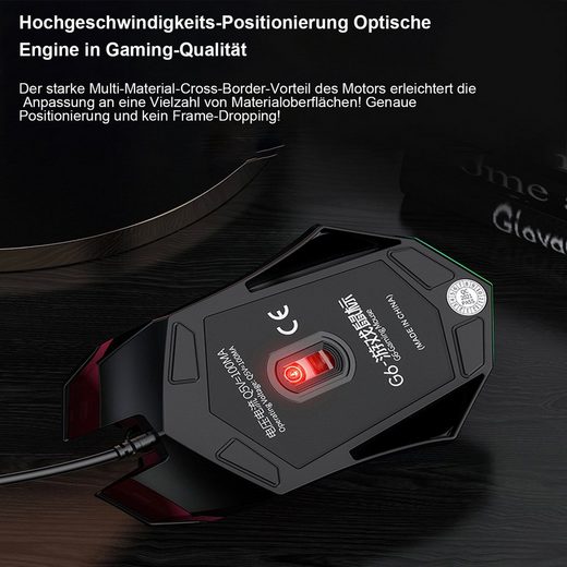 Diida Gaming Maus, kabelgebunden, USB, 1200/1600/2400 dpi, RGB-Beleuchtung Gaming-Maus (für MAC/Laptop/PC/Notebook)