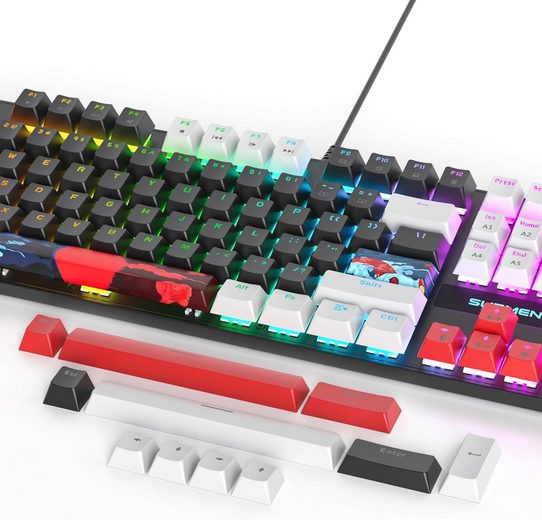 RGB Hintergrundbeleuchtung Gaming-Tastatur (mit Linearen roten Schaltern,PBT-Tastenkappen maximale Kompatibilität)