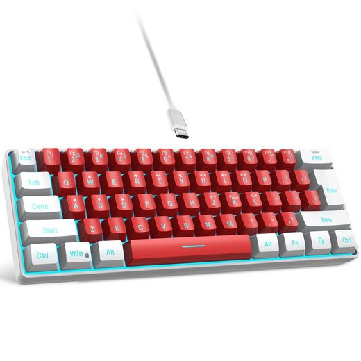 Diida Gaming-Tastatur,Mini-Tastatur,61 Tasten,mechanisches Gefühl,weiß rot Gaming-Tastatur