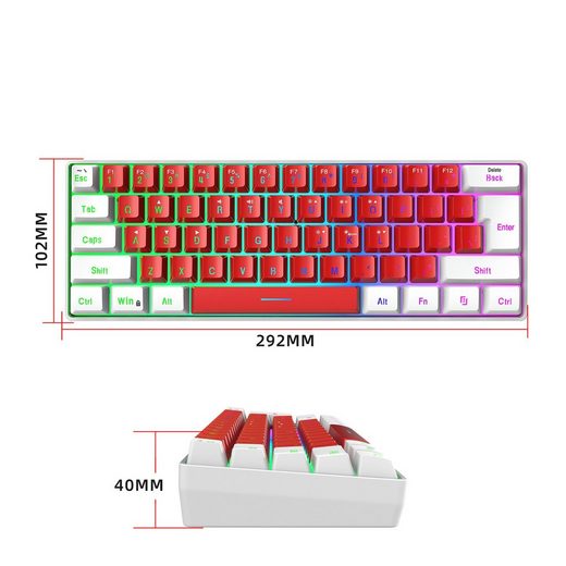 Diida Gaming-Tastatur,Mini-Tastatur,61 Tasten,mechanisches Gefühl,weiß rot Gaming-Tastatur