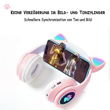 Diida Drahtloses Bluetooth-Headset, wettbewerbsfähiges Gaming-Headset Kinder-Kopfhörer (Bluetooth, Katzenohr-Headset für Mädchen, kompatibel mit Tablet/Computer/Telefon)