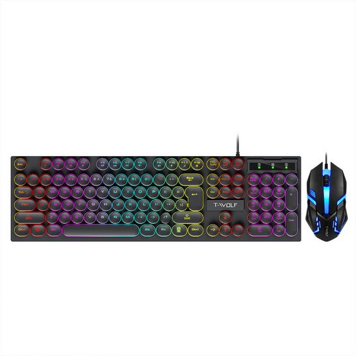 Diida Gaming Tastatur,Maus,Punk,Farbig beleuchtete Tasten,für PC/Laptop Tastatur- und Maus-Set