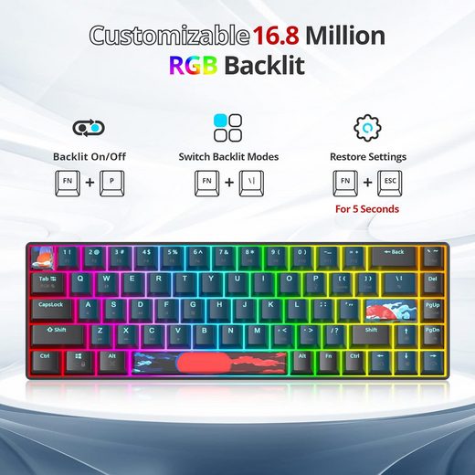 RGB Hintergrundbeleuchtung Gaming-Tastatur (Perfektes Tippgefühl für Büro Gaming.Entdecken Sie das kompakte Design)