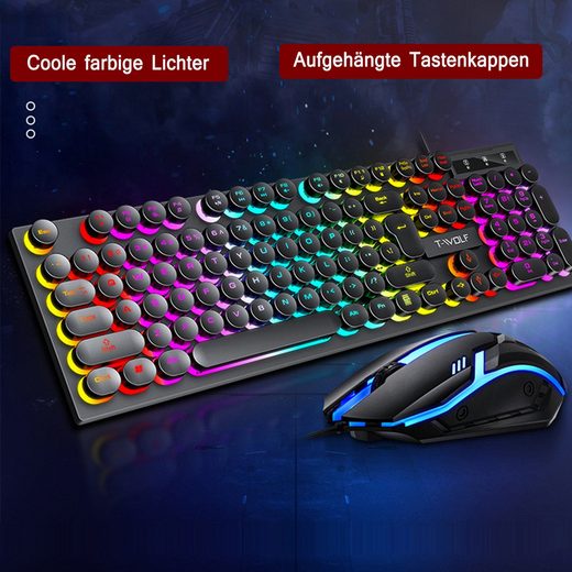 Diida Gaming Tastatur,Maus,Punk,Farbig beleuchtete Tasten,für PC/Laptop Tastatur- und Maus-Set